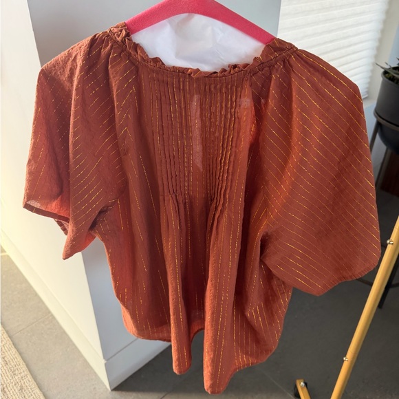 Rust Orange Blouse with Metallic Thread - Picture 2 of 3